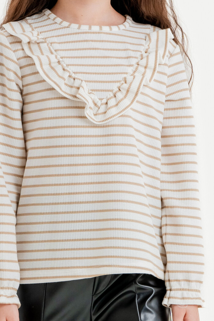 Kız Çocuk Bej Çizgili 3-7 Yaş Takım - 23312-4