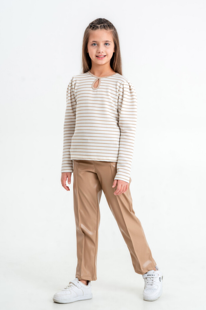 Kız Çocuk Bej Çizgili 5-9 Yaş Takım - 23314-2