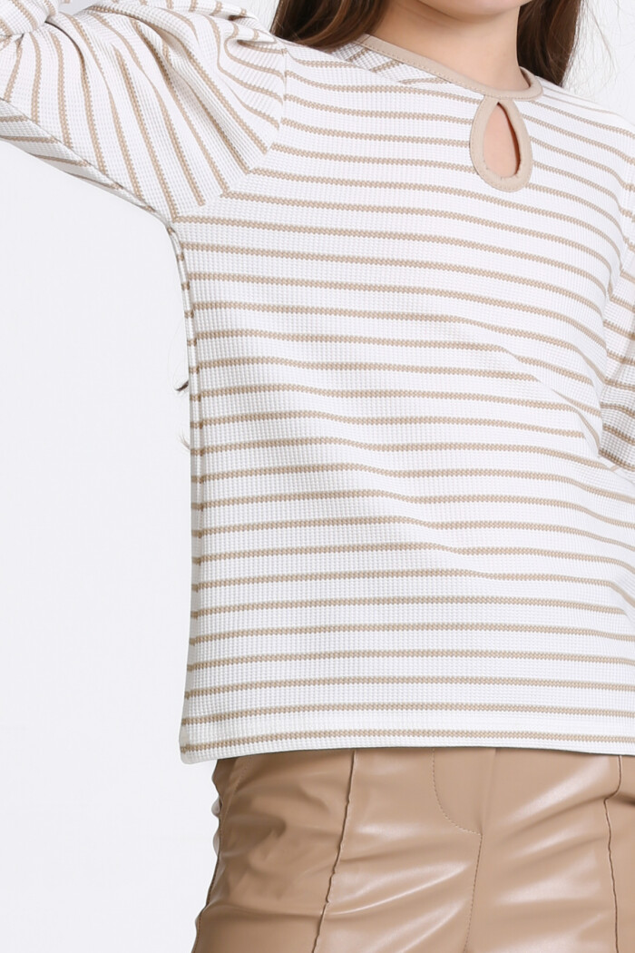 Kız Çocuk Bej Çizgili 5-9 Yaş Takım - 23314-2