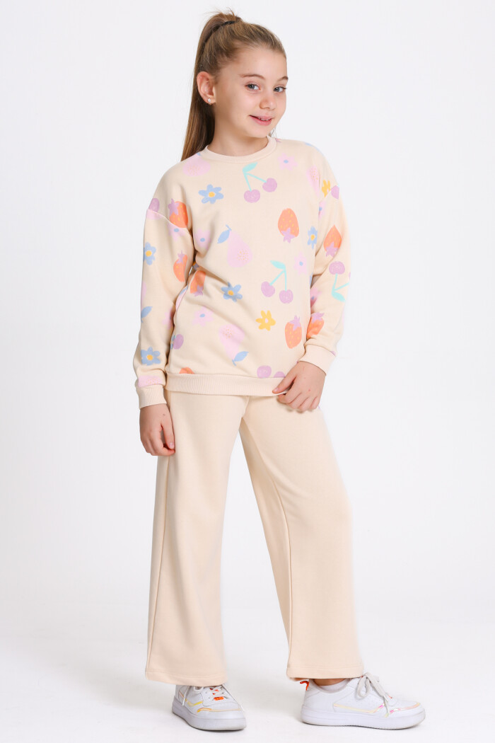 Kız Çocuk Bej Desenli 3-7 Yaş Takım - 23279-1