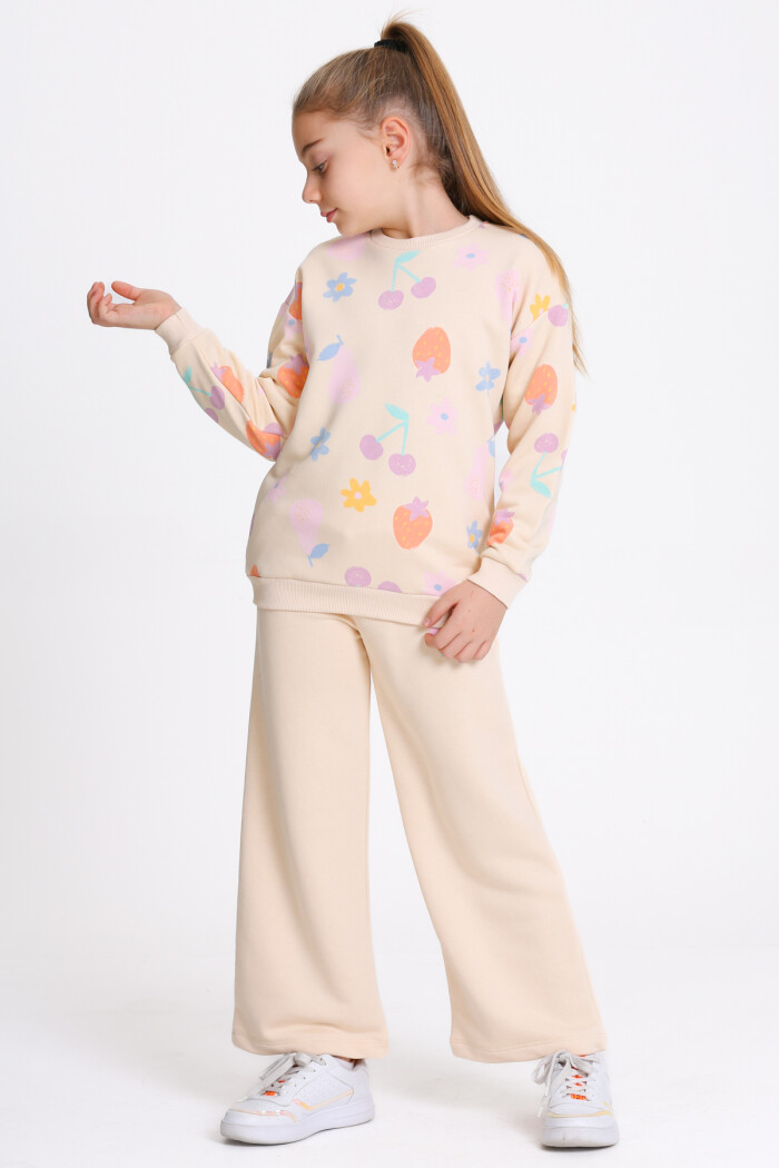 Kız Çocuk Bej Desenli 3-7 Yaş Takım - 23279-1