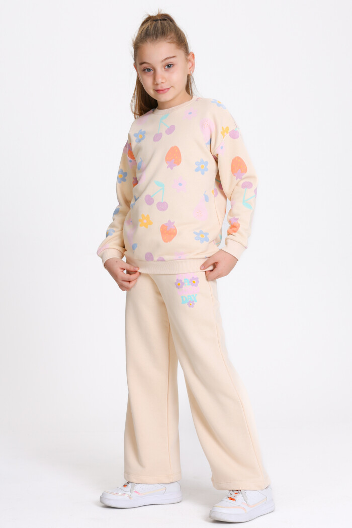 Kız Çocuk Bej Desenli 3-7 Yaş Takım - 23279-1