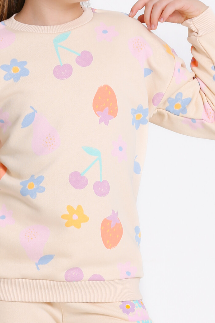 Kız Çocuk Bej Desenli 3-7 Yaş Takım - 23279-1