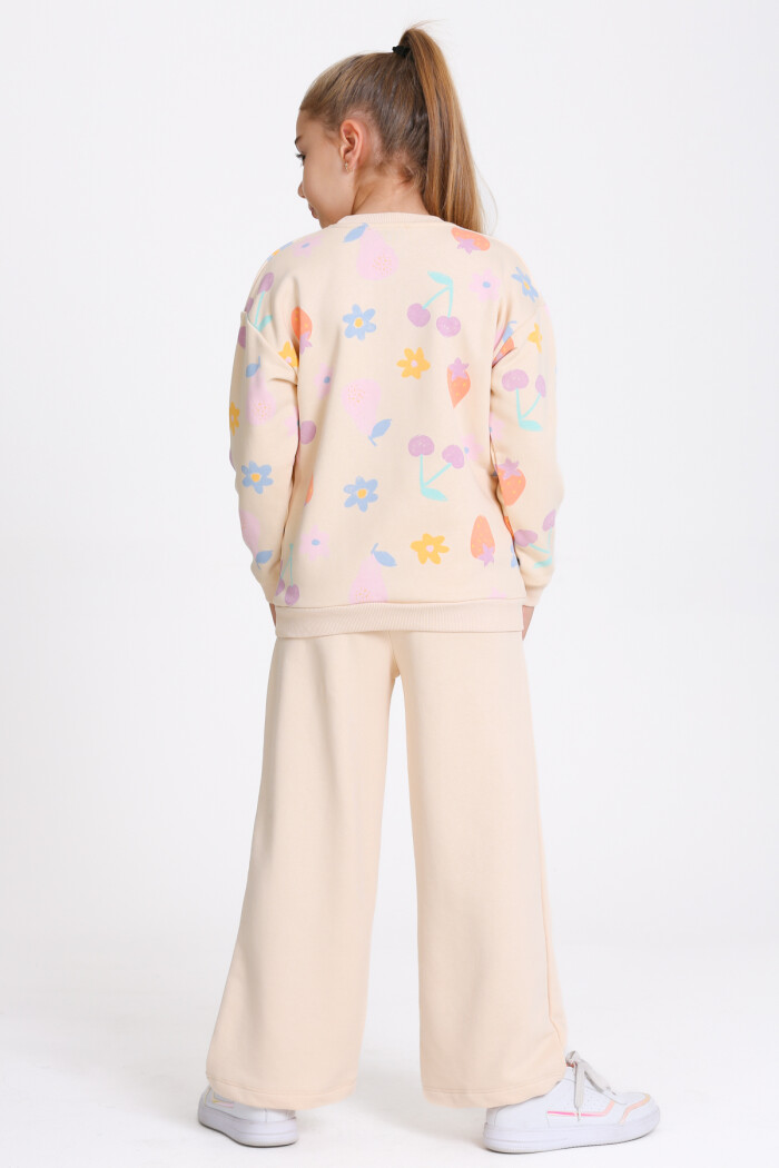 Kız Çocuk Bej Desenli 3-7 Yaş Takım - 23279-1