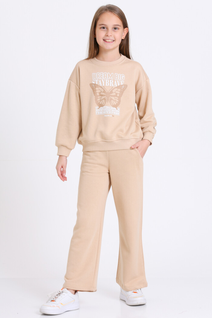 Kız Çocuk Bej Dream Big Staybrave Baskı 5-9 Yaş Takım - 23302-2