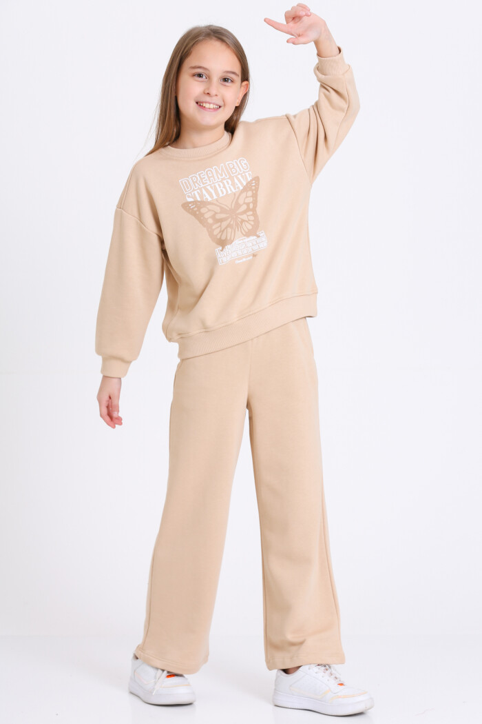 Kız Çocuk Bej Dream Big Staybrave Baskı 5-9 Yaş Takım - 23302-2