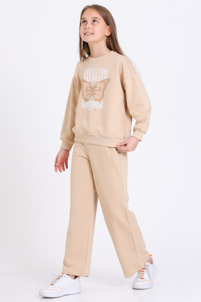 Kız Çocuk Bej Dream Big Staybrave Baskı 5-9 Yaş Takım - 23302-2