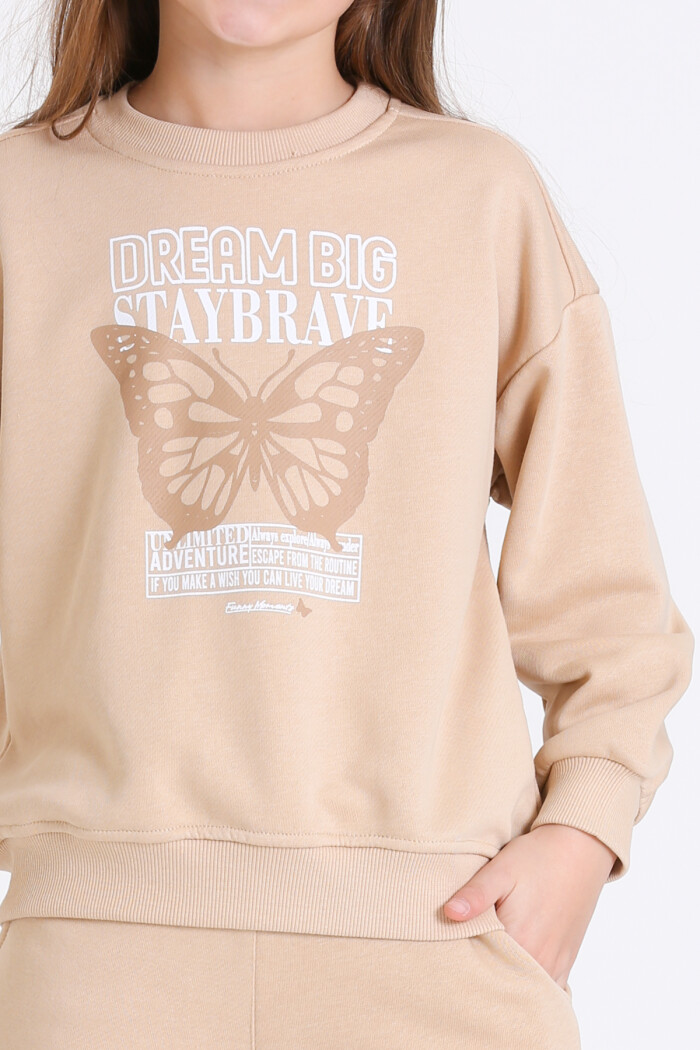 Kız Çocuk Bej Dream Big Staybrave Baskı 5-9 Yaş Takım - 23302-2