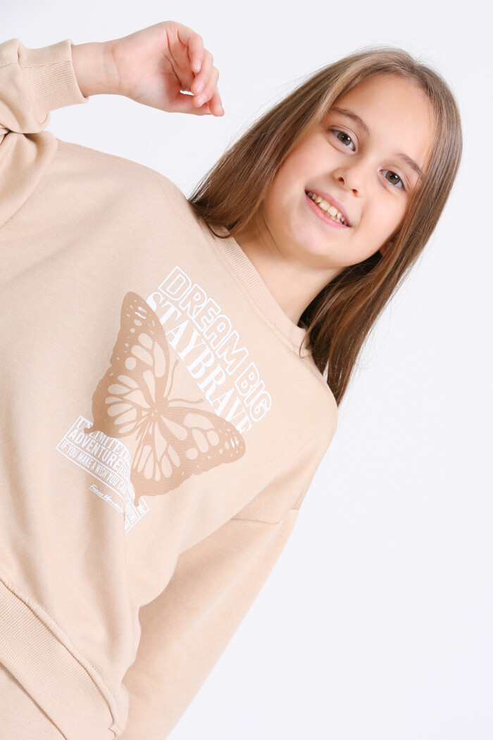 Kız Çocuk Bej Dream Big Staybrave Baskı 5-9 Yaş Takım - 23302-2
