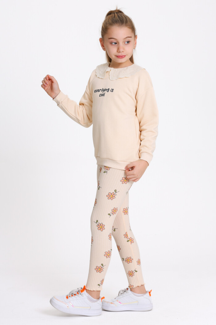 Kız Çocuk Bej Everything Is Cool Baskı 3-7 Yaş Takım - 23282-3