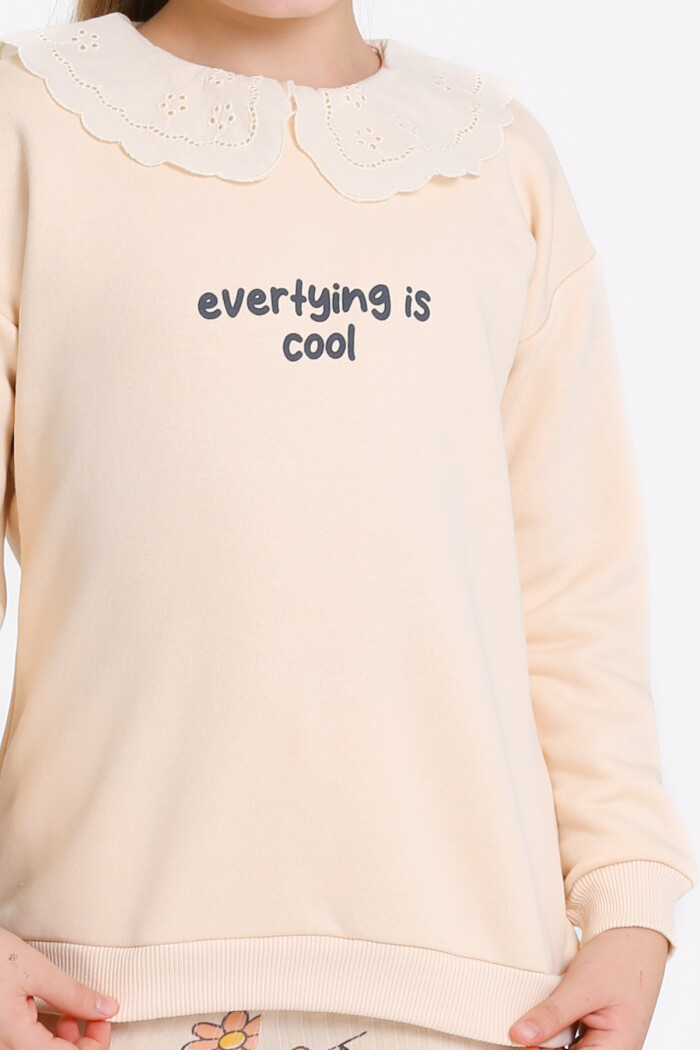 Kız Çocuk Bej Everything Is Cool Baskı 3-7 Yaş Takım - 23282-3