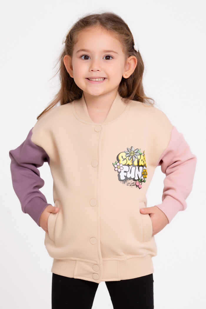 Kız Çocuk Bej Extra Fun Baskı 1-5 Yaş Kolej Hırka - 23203-2