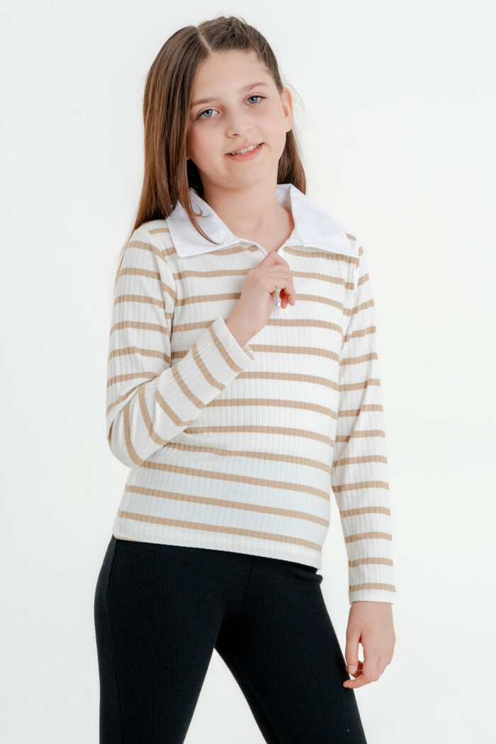 Kız Çocuk Bej Fermuarlı 4-12 Yaş Sweatshirt - 23325-2