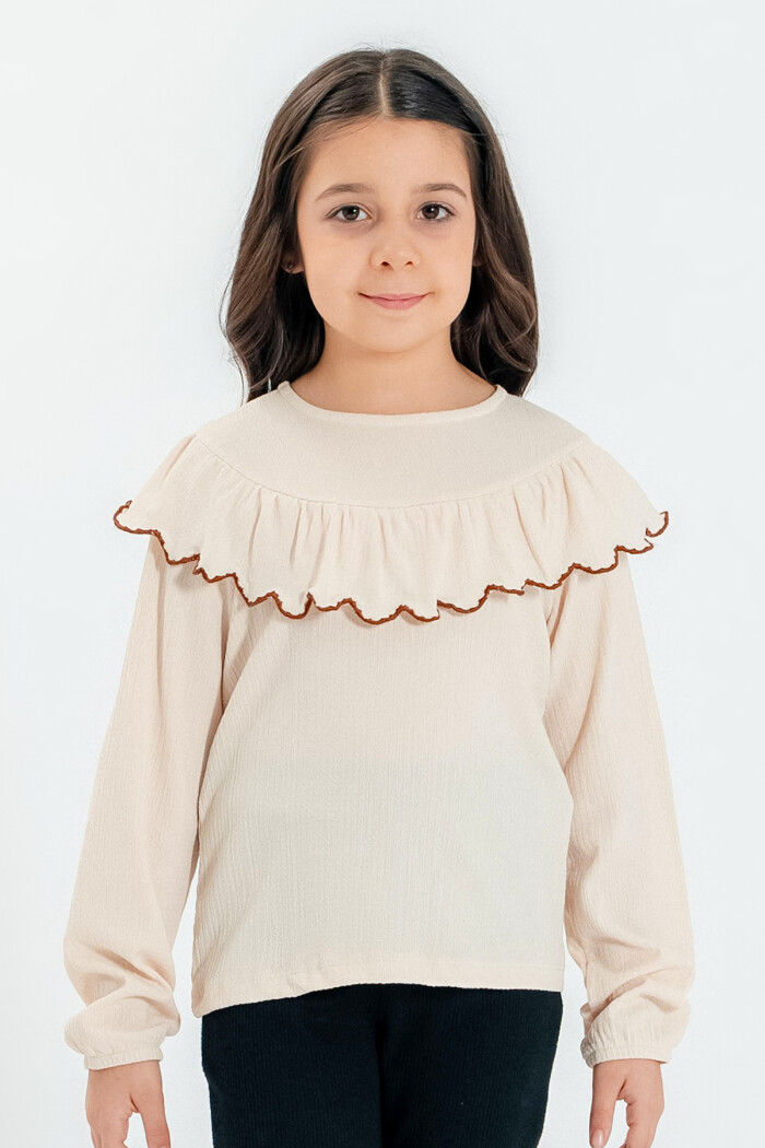 Kız Çocuk Bej Fırfırlı 4-12 Yaş Badi - 23333-2