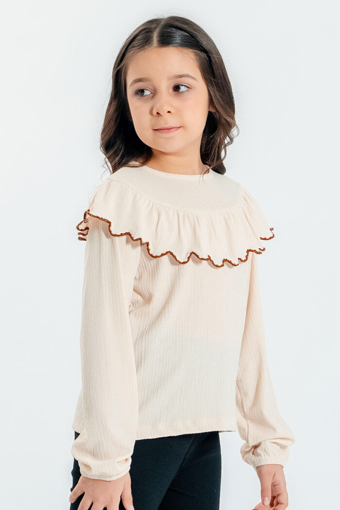 Kız Çocuk Bej Fırfırlı 4-12 Yaş Badi - 23333-2