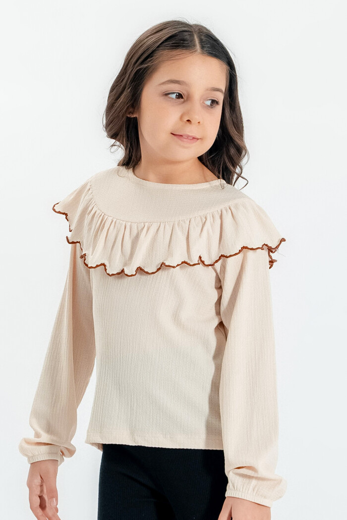 Kız Çocuk Bej Fırfırlı 4-12 Yaş Badi - 23333-2