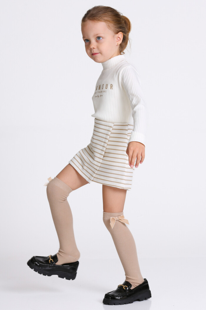 Kız Çocuk Bej Glamour Şort Etekli 3-7 Yaş Takım - 23320-1