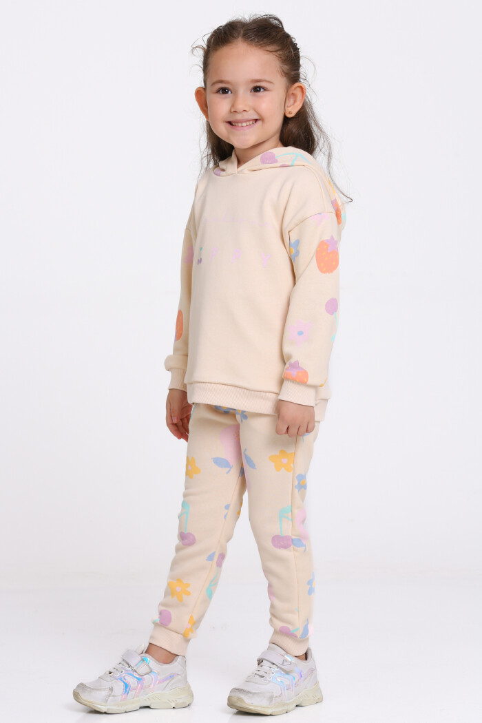 Kız Çocuk Bej Happy Baskı 1-5 Yaş Takım - 23277-3