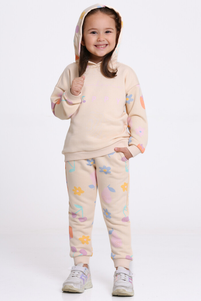 Kız Çocuk Bej Happy Baskı 1-5 Yaş Takım - 23277-3