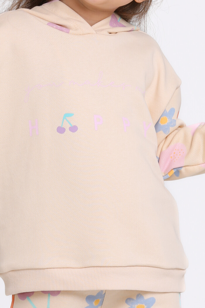 Kız Çocuk Bej Happy Baskı 1-5 Yaş Takım - 23277-3