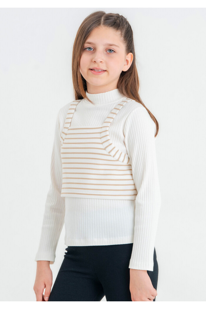 Kız Çocuk Bej Süveterli 4-12 Yaş Sweatshirt - 23330-4