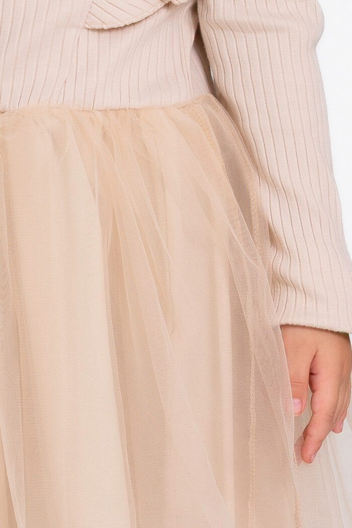 Kız Çocuk Bej Tüllü 3-7 Yaş Elbise - 23167-2