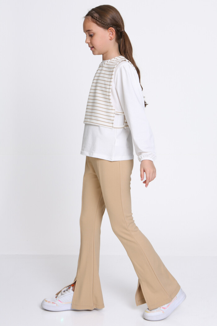 Kız Çocuk Bej Yelekli 5-9 Yaş Takım - 23315-5