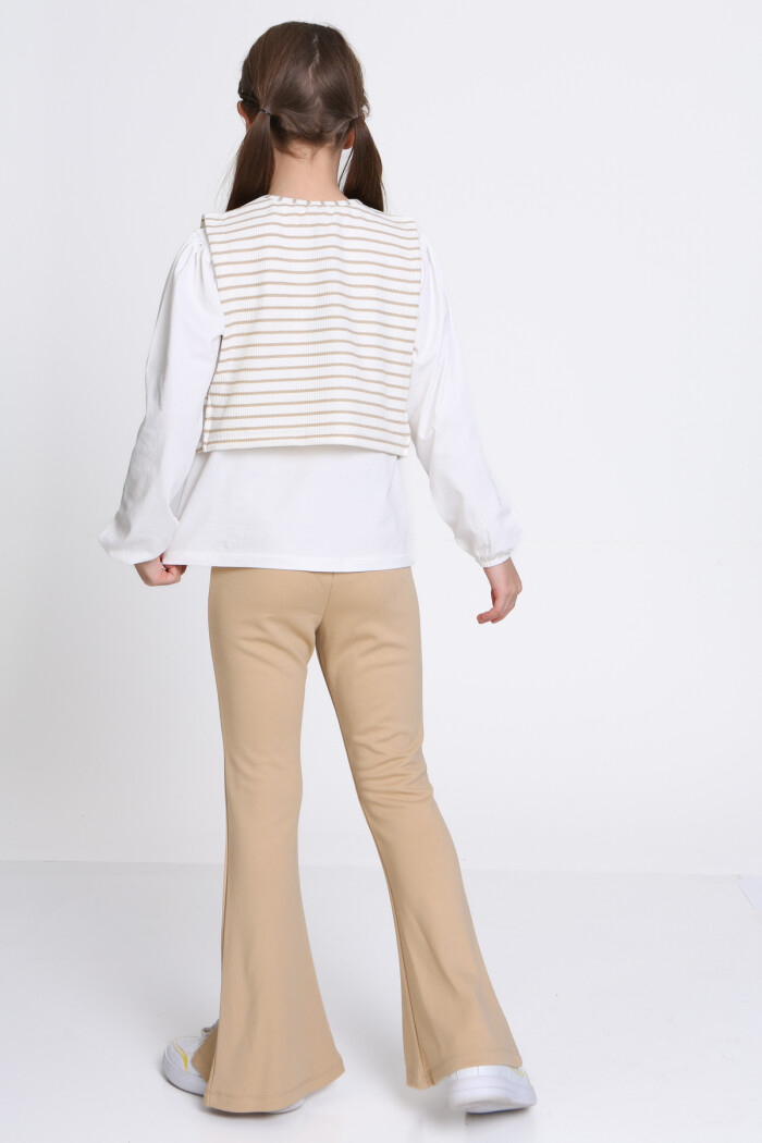 Kız Çocuk Bej Yelekli 5-9 Yaş Takım - 23315-5