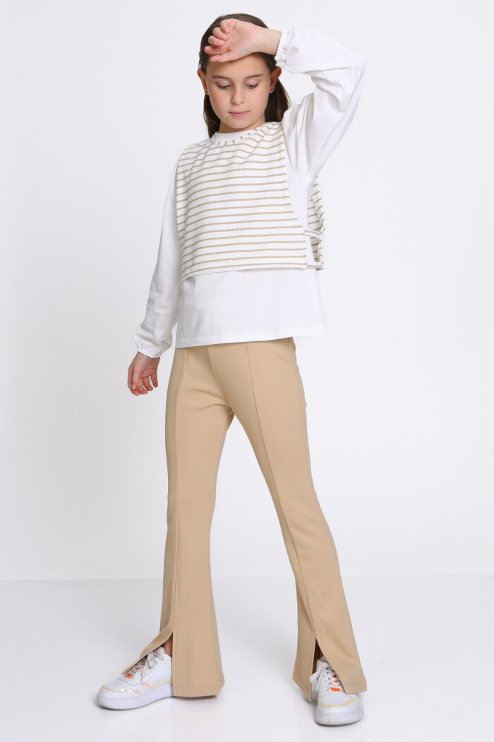 Kız Çocuk Bej Yelekli 5-9 Yaş Takım - 23315-5