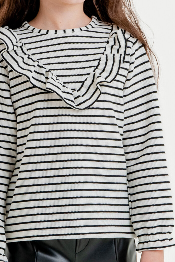 Kız Çocuk Beyaz Çizgili 3-7 Yaş Takım - 23312-2