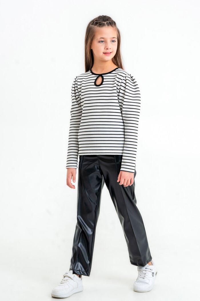 Kız Çocuk Beyaz Çizgili 5-9 Yaş Takım - 23314-1