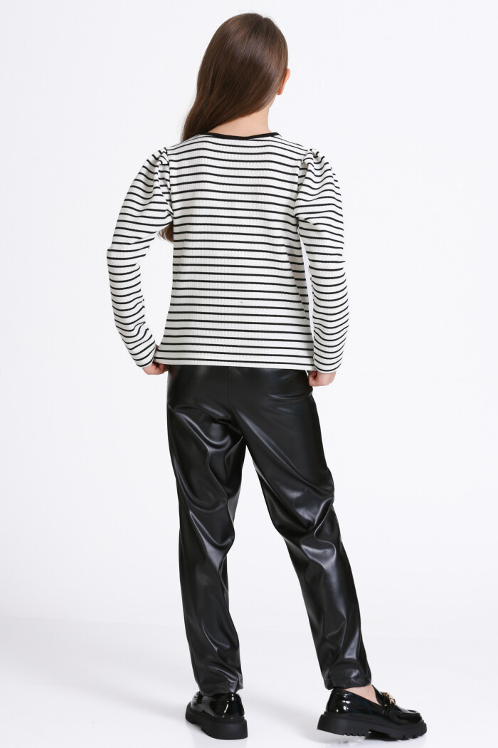 Kız Çocuk Beyaz Çizgili 5-9 Yaş Takım - 23314-1