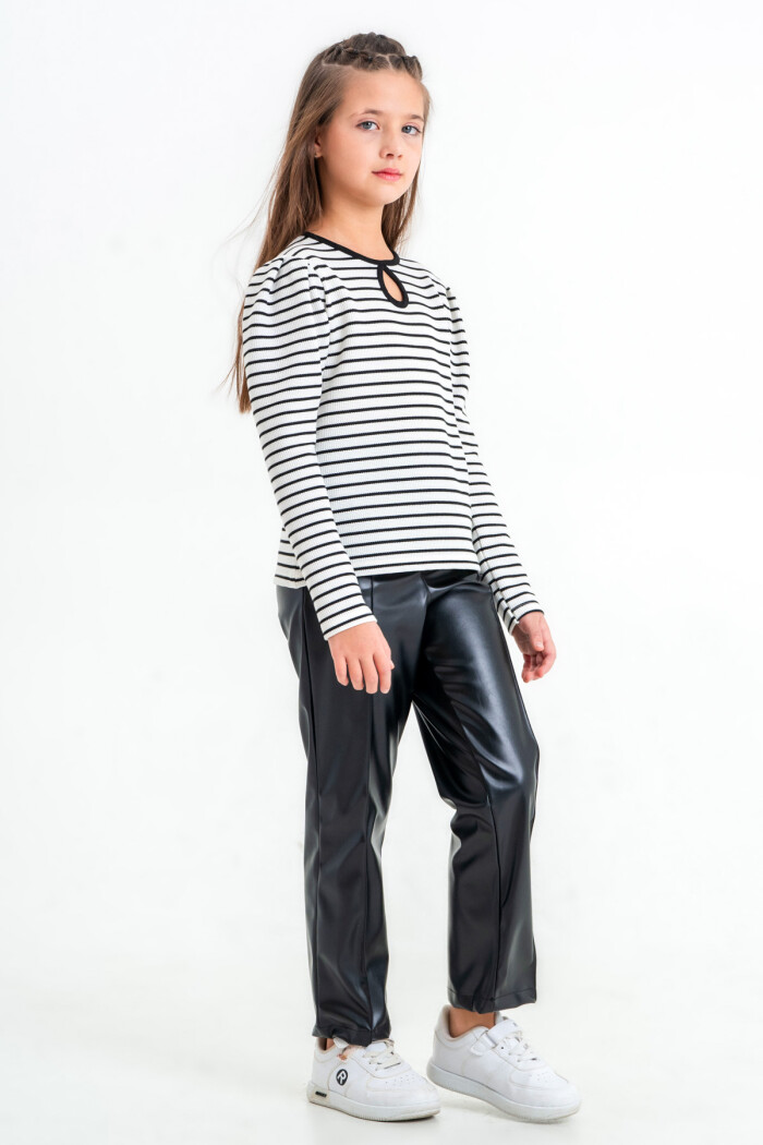 Kız Çocuk Beyaz Çizgili 5-9 Yaş Takım - 23314-1