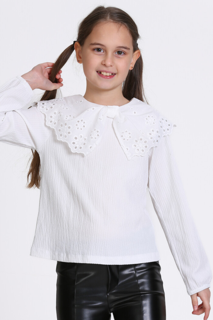 Kız Çocuk Beyaz Dantel Yakalı 4-12 Yaş Badi - 23335-4