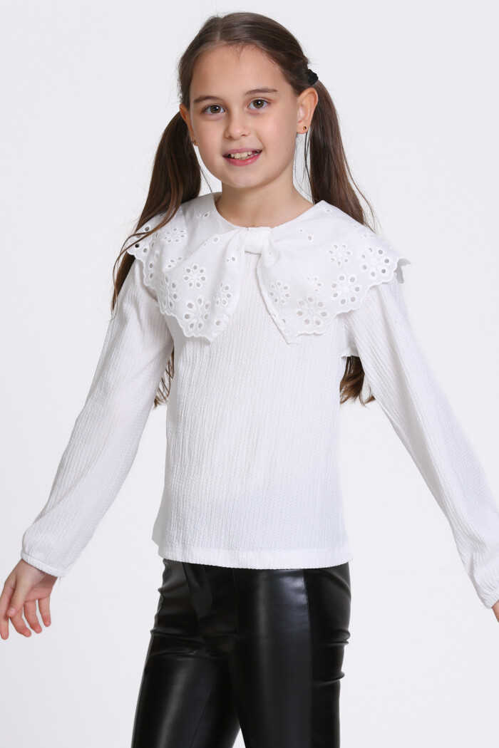 Kız Çocuk Beyaz Dantel Yakalı 4-12 Yaş Badi - 23335-4