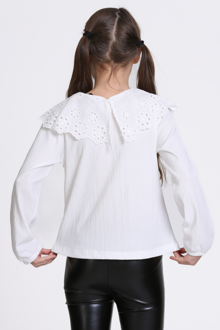 Kız Çocuk Beyaz Dantel Yakalı 4-12 Yaş Badi - 23335-4