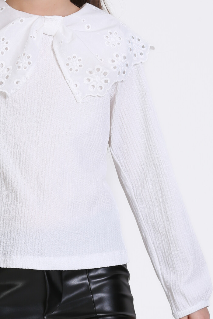 Kız Çocuk Beyaz Dantel Yakalı 4-12 Yaş Badi - 23335-4