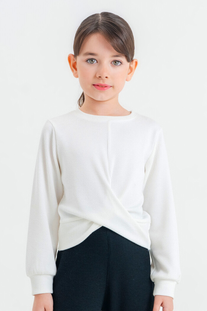 Kız Çocuk Beyaz Düğümlü 4-12 Yaş Sweatshirt - 23331-1