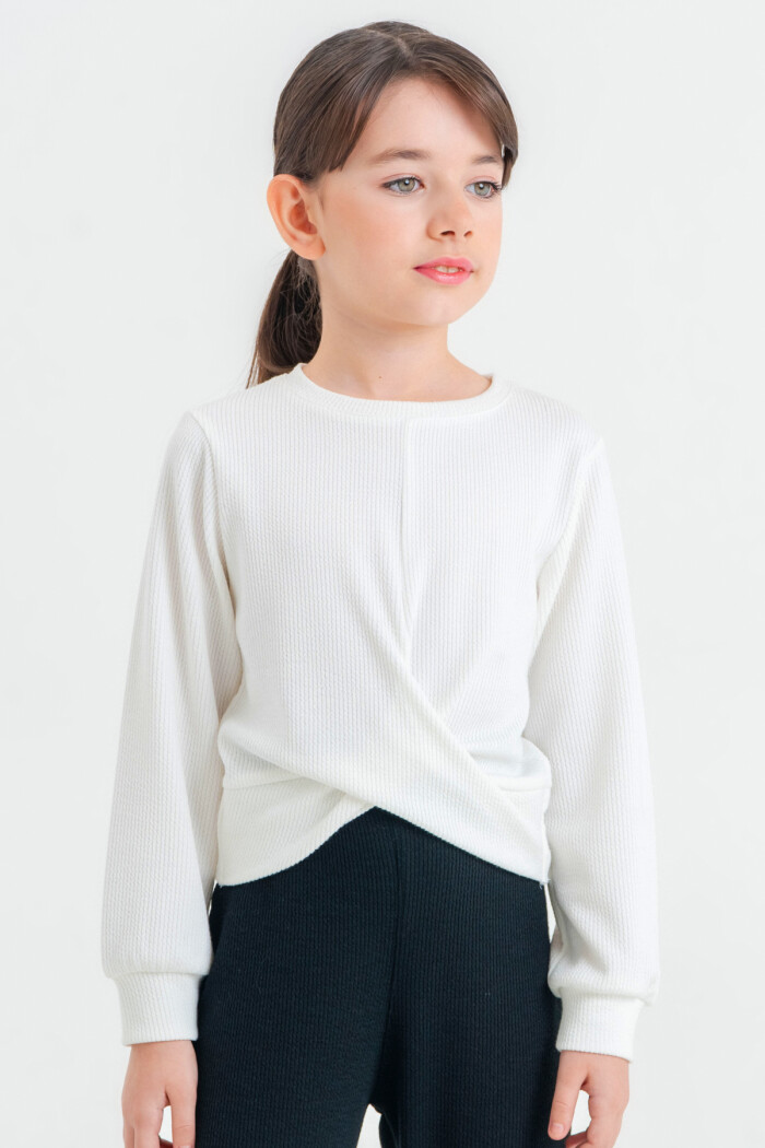 Kız Çocuk Beyaz Düğümlü 4-12 Yaş Sweatshirt - 23331-1