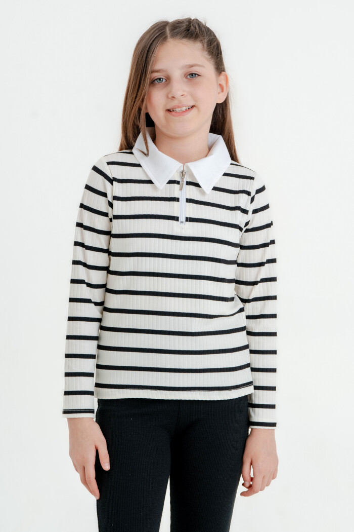 Kız Çocuk Beyaz Fermuarlı 4-12 Yaş Sweatshirt - 23325-4