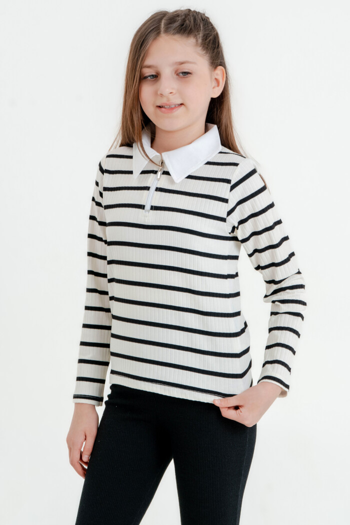 Kız Çocuk Beyaz Fermuarlı 4-12 Yaş Sweatshirt - 23325-4