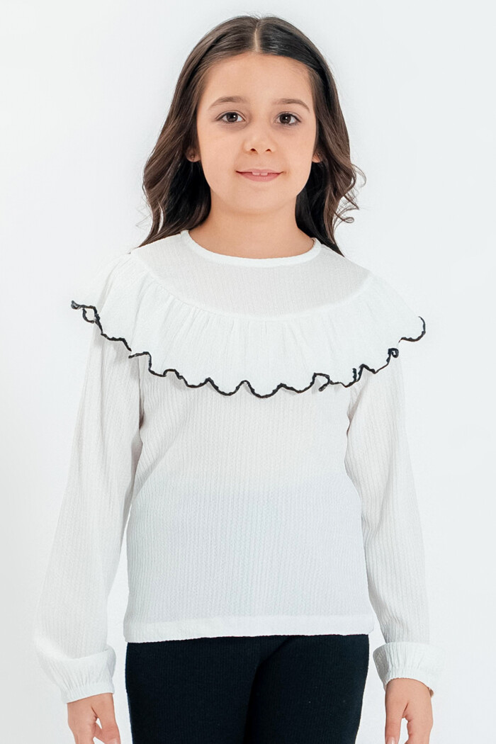 Kız Çocuk Beyaz Fırfırlı 4-12 Yaş Badi - 23333-1