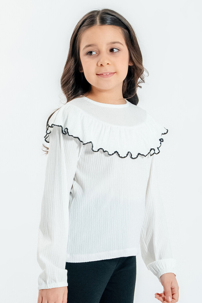 Kız Çocuk Beyaz Fırfırlı 4-12 Yaş Badi - 23333-1