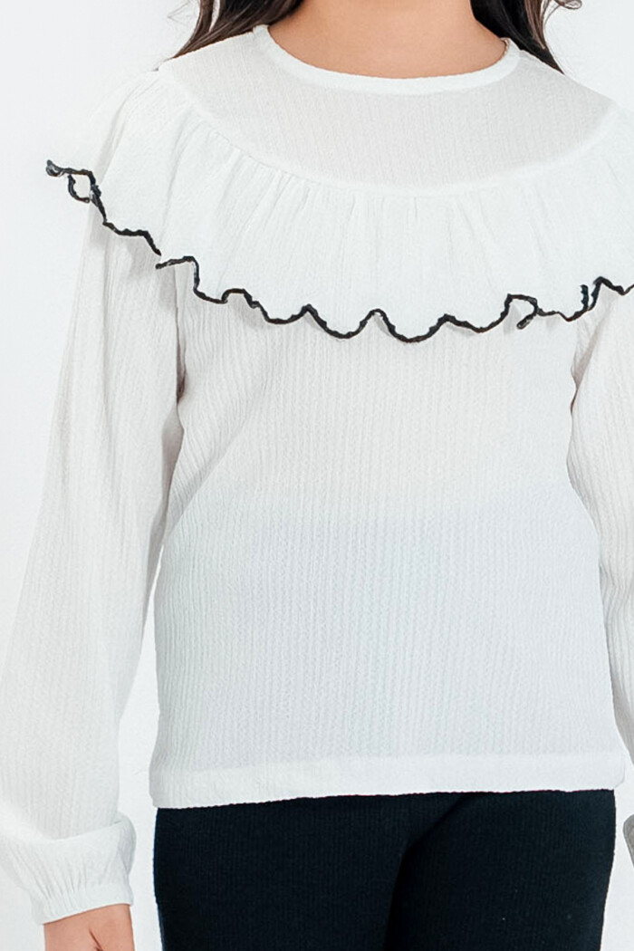 Kız Çocuk Beyaz Fırfırlı 4-12 Yaş Badi - 23333-1