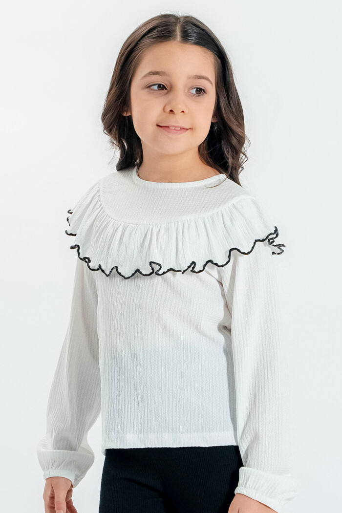 Kız Çocuk Beyaz Fırfırlı 4-12 Yaş Badi - 23333-1