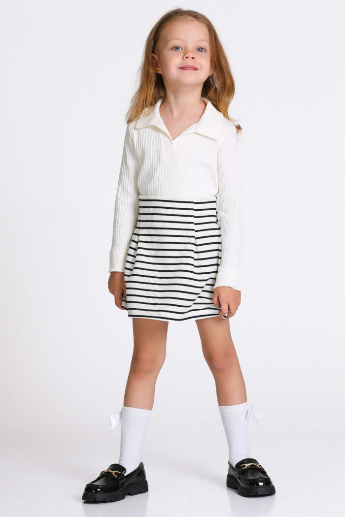 Kız Çocuk Ekru Çizgili Etekli 3-7 Yaş Takım - 23319-2