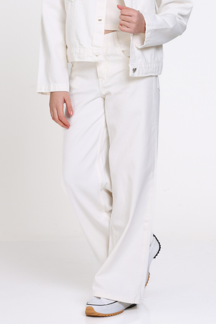 Kız Çocuk Ekru İspanyol Paça Gabardin 4-12 Yaş Pantolon - 23339-4