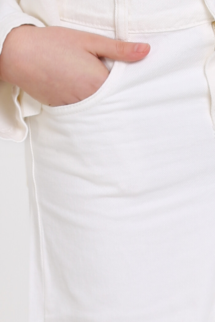 Kız Çocuk Ekru İspanyol Paça Gabardin 4-12 Yaş Pantolon - 23339-4