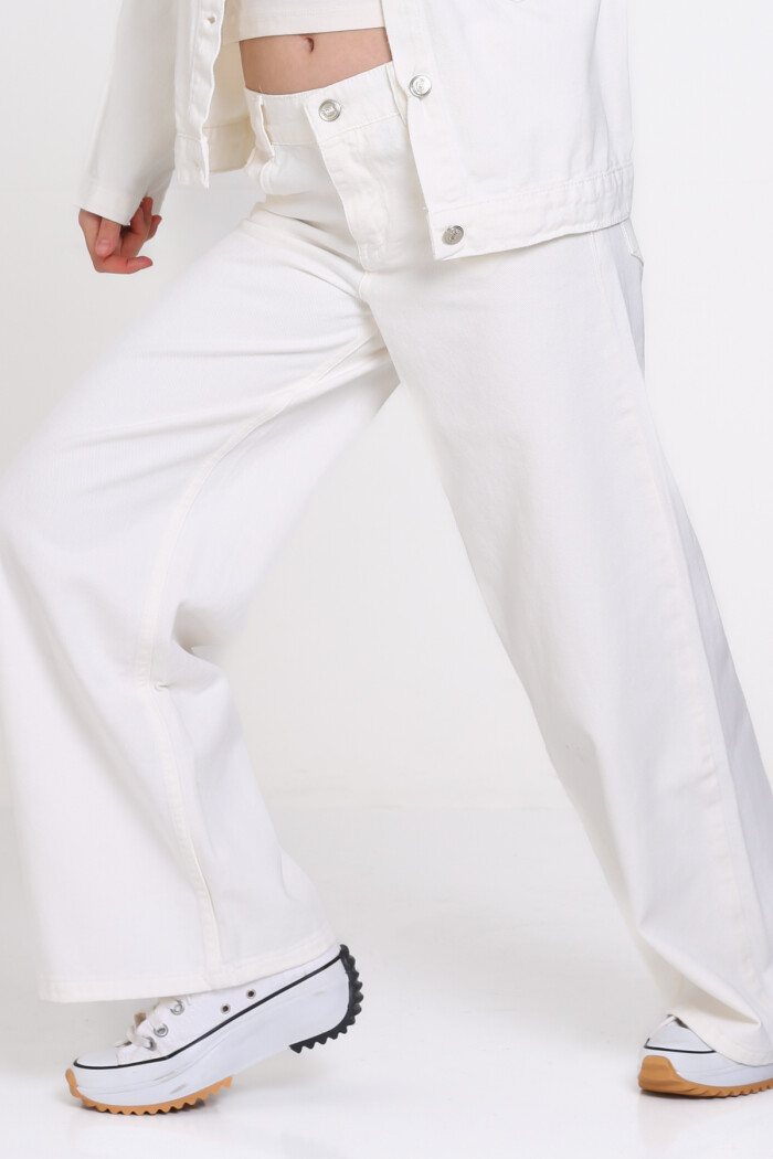 Kız Çocuk Ekru İspanyol Paça Gabardin 4-12 Yaş Pantolon - 23339-4