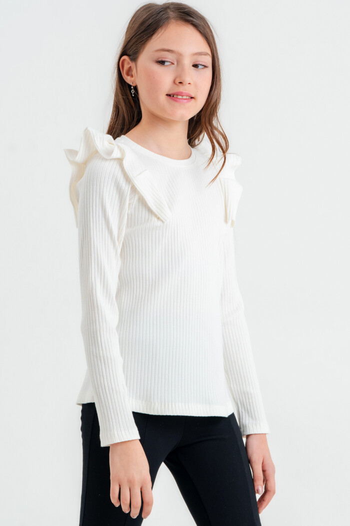 Kız Çocuk Ekru Pileli 4-12 Yaş Badi - 23326-6